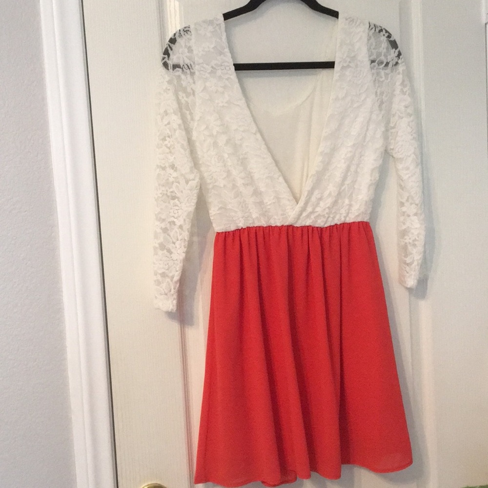 Women’s cottage core Midi Lace White Coral Babydoll Long Sleeve